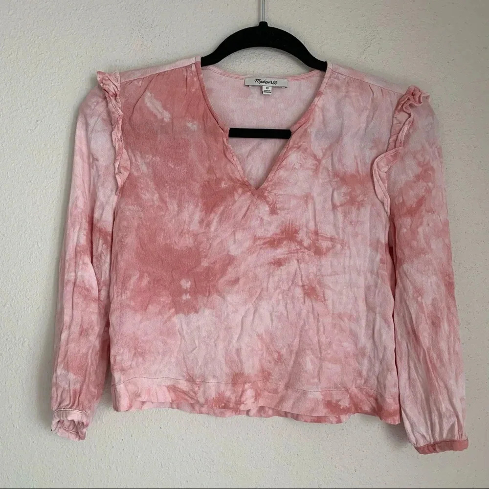 Madewell pink tie dye cropped blouse XS